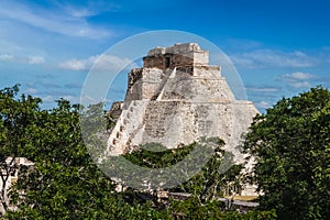 Mayan pyramid Pyramid of the Magician Adivino in Uxmal, Mexic photo