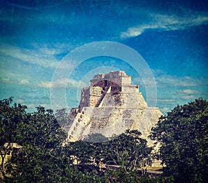 Mayan pyramid Pyramid of the Magician, Adivino in Uxmal, Mexic