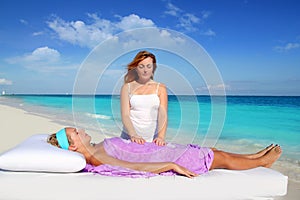 Mayan reiki massage in Caribbean beach woman