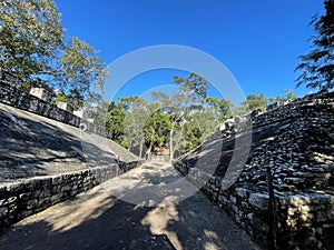 Mayan ruin of the ball game of the Mayan civilization of Coba, in the Yucatan peninsula in Mexico, where the Mayans played the