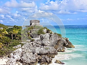 Mayan Ruins Perched Above The Caribbean Sea photo
