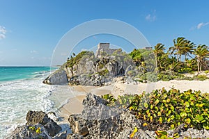 Mayan Ruins of Tulum with idyllic beach, Mexico