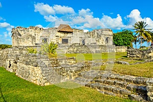 Mayan ruins of Tulum at tropical coast. Temple in beautiful landscape. Mayan ruins of Tulum, Quintana Roo, Mexico