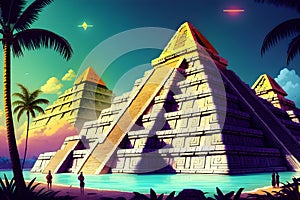 Mayan temple historic ancient famous pyramid generative ai illustration