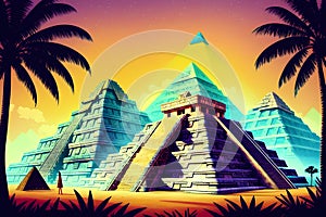 Mayan temple historic ancient famous pyramid generative ai illustration