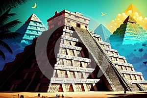 Mayan temple historic ancient famous pyramid generative ai illustration