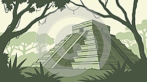 Mayan Temple Pyramid in Dense Tropical Forest Vector, vector design Generative AI