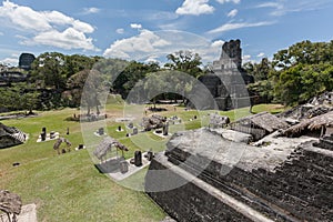 Mayan temple pyramids archeological excavation. Tikal, Guatemala