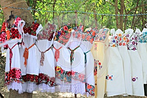 Mayan woman dress embroidery Yucatan Mexico photo