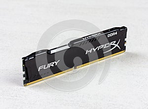 DIMM DDR 4 16 Gb Kingston HyperX Fury Memory RAM Module on grey background closeup