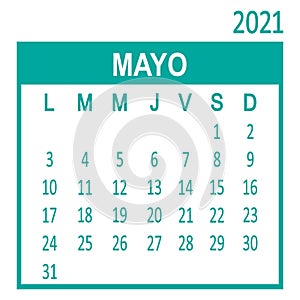 Mayo May. Fifth page of set. Calendar 2020, template. Week starts from Lunes Monday. Vector photo