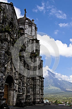 Mayon Volcano Behind a Church photo