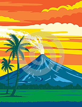 Mayon Volcano Natural Park in Bicol Region Luzon Philippines WPA Art Deco Poster photo