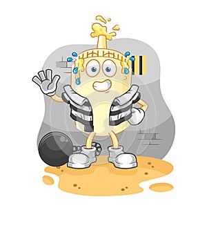 Mayonnaise criminal in jail. cartoon character