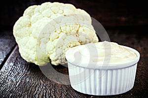 Mayonnaise made from cream of cabbage, tasty condiment without animal origin. Vegan food