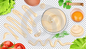 Mayonnaise sauce. 3d vector set
