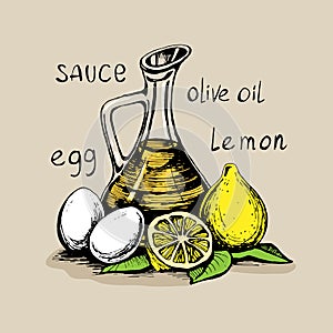 Mayonnaise sauce from vegetable oil, egg yolks and lemon juice.