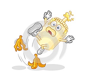 Mayonnaise slipped on banana. cartoon mascot vector