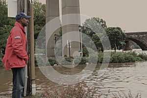 Mayor Michael Nutter surveying flooding