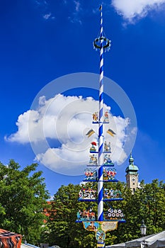 Maypole on Viktualienmarkt, Munich, Bavaria, Germany photo