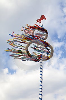 Maypole in the wind, Osnabrueck country, Germany