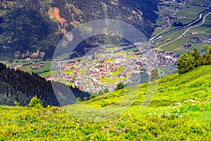 Mayrhofen in Zillertal valley aerial view