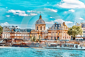 Mazarin Library Bibliotheque Mazarine and  Bridge of the Arts  Pont des Arts in Paris. France