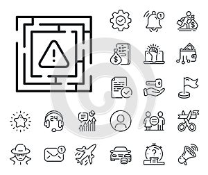 Maze attention line icon. Labyrinth important warning sign. Salaryman, gender equality and alert bell. Vector