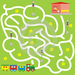 Maze, board game for children, train