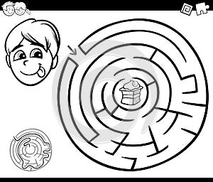 Maze with boy and cake for coloring