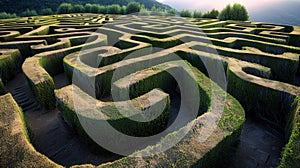 A maze of bushes with a path leading to the top, AI