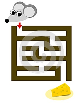 Maze for children with mouse & cheese