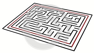 Maze with a Clear Red Path. Finding the Solution, vector design Generative AI