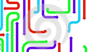 Maze of colorful arrows on white background, seamless loop, CG animation