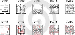Maze Design element for the maze shape. One way out and one right approach, but many paths lead to a dead end