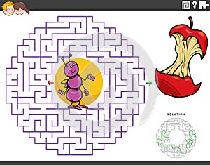 Maze educational game with cartoon ant and apple core