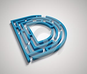 Maze font 3d rendering letter D