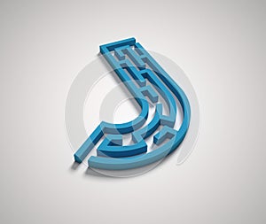 Maze font 3d rendering letter J