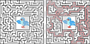 Maze game or activity page for kids Help every bird to get back to the birdhouse village. Answer included