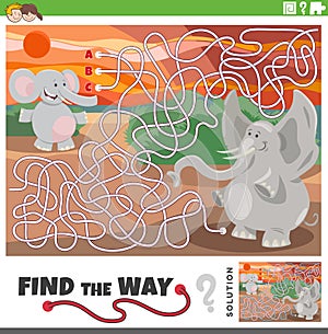 maze game with cartoon elephants animal characters