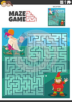 maze game with cartoon two dwarfs fantasy characters