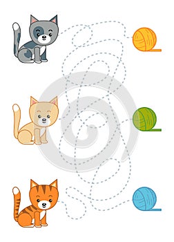 Maze game for children, Cat and Ball Of Yarn