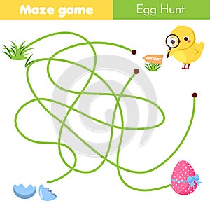 Maze game for children. Easter egg hunt activity. Help chicken find way to egg