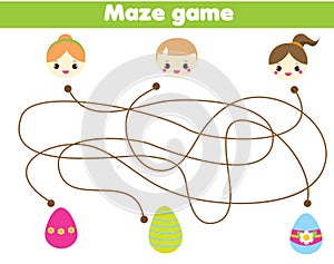 Maze game for children. Easter egg hunt activity. Help kids find way to eggs