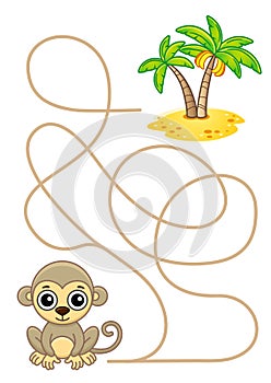 Maze game for children. Help a monkey to find a correct way