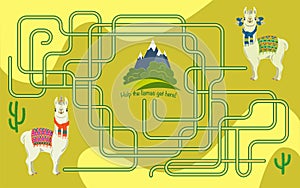 Maze game for children with llamas.