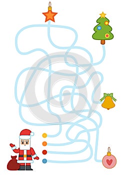 Maze game for children, Santa Claus and Christmas tree