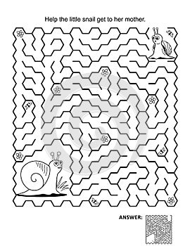Maze game and coloring page with snails photo