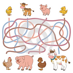 Maze game (farm animals - cow, pig, chicken, duck) photo