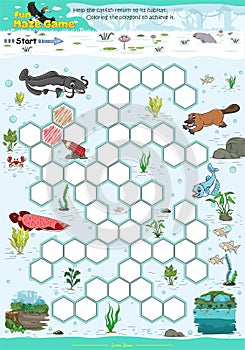 Maze Game Help the catfish to reach its habitat by coloring the polygons